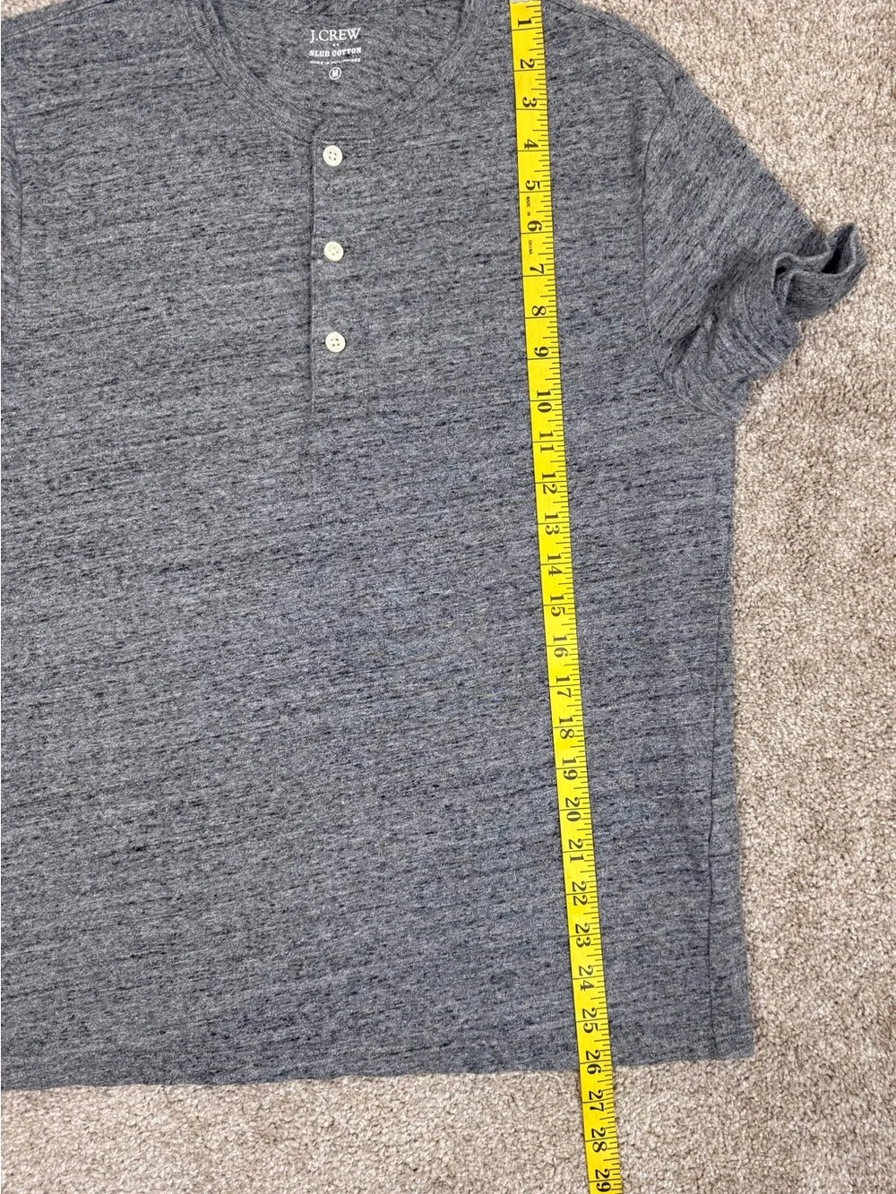 J. Crew Men's M Slub Cotton Heather Gray Short-Sleeve Henley